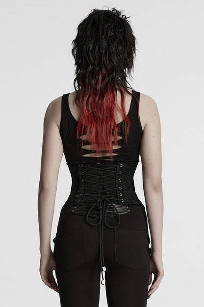 Black Interlaced Lace-Up Buckle Women's Punk Underbust Corset