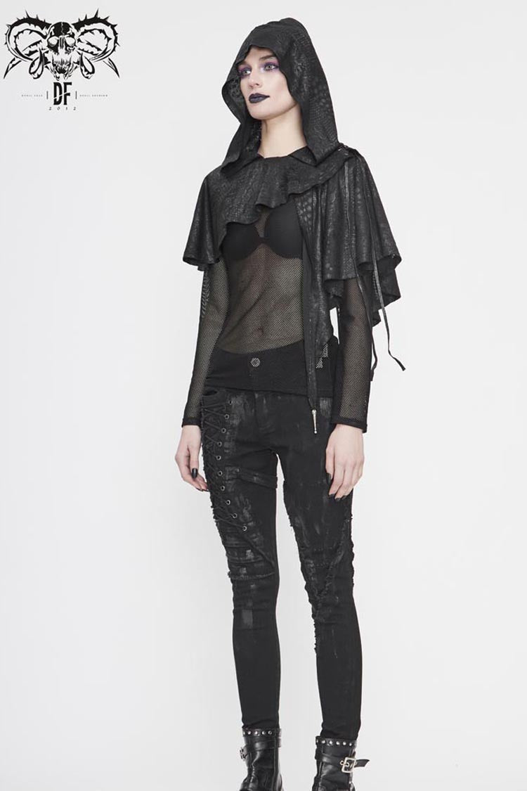 Black Metal Pendant Retro Thin Knitted Hooded Women's Gothic Small Shawl