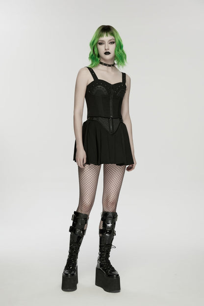 Black Lace-Up Slim Studded Zippered Eyelet Women's Punk Cool Corset