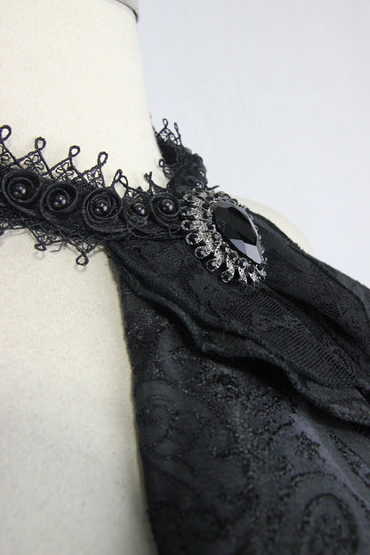 Black Lace Jacquard Jewel Pins Men's Gothic Tie