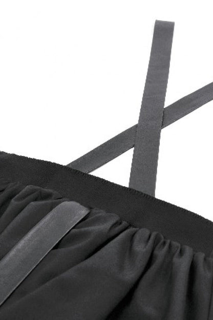 Black Bat Wing Buckled Women's Gothic Suspender Dress Graduation Dress with Tail