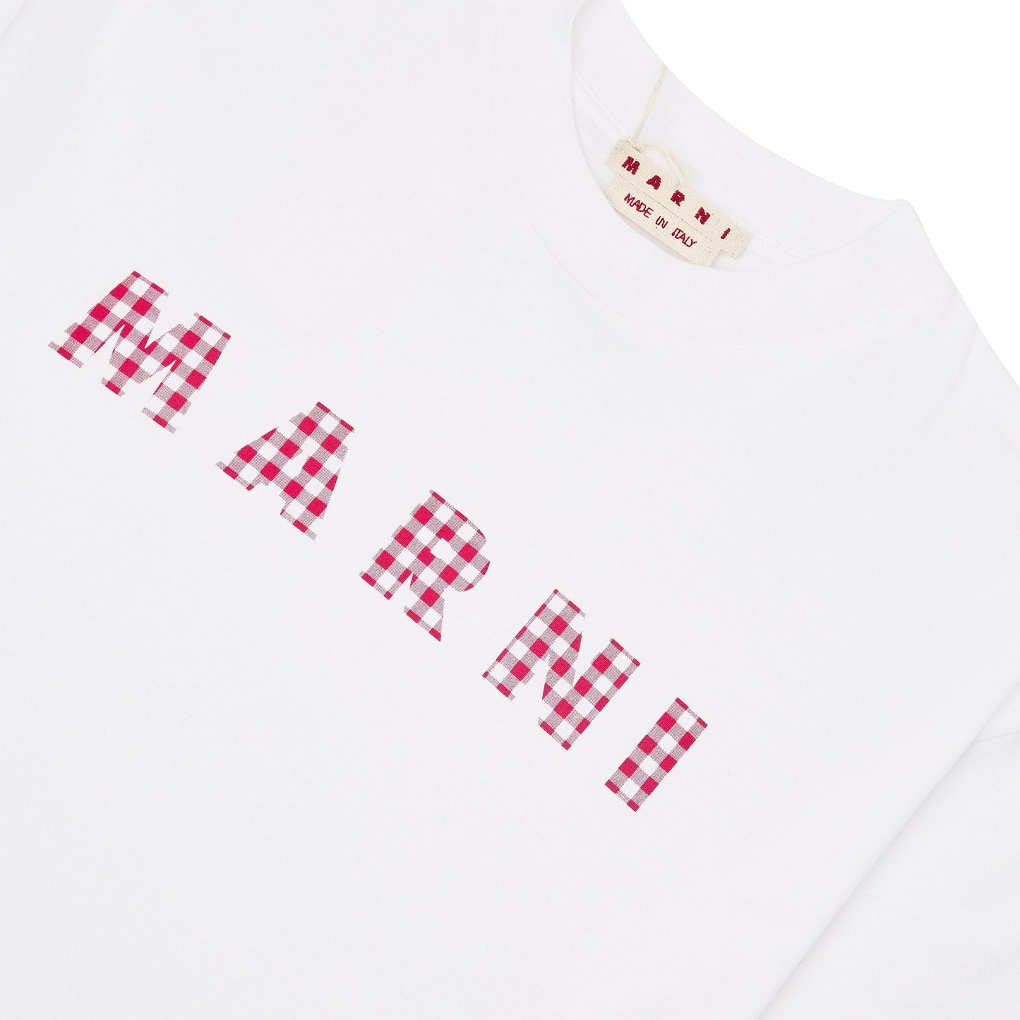 Checked Marni Logo Tee | White