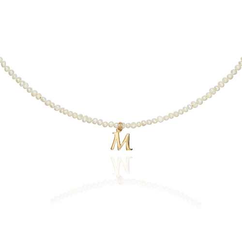 Gold Small Pearl Initial Letter Choker