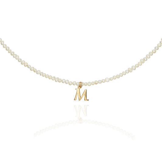 Gold Small Pearl Initial Letter Choker