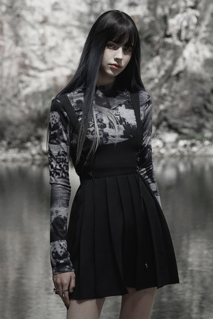 Black High Waisted Women's Pleated Gothic Slip Dress