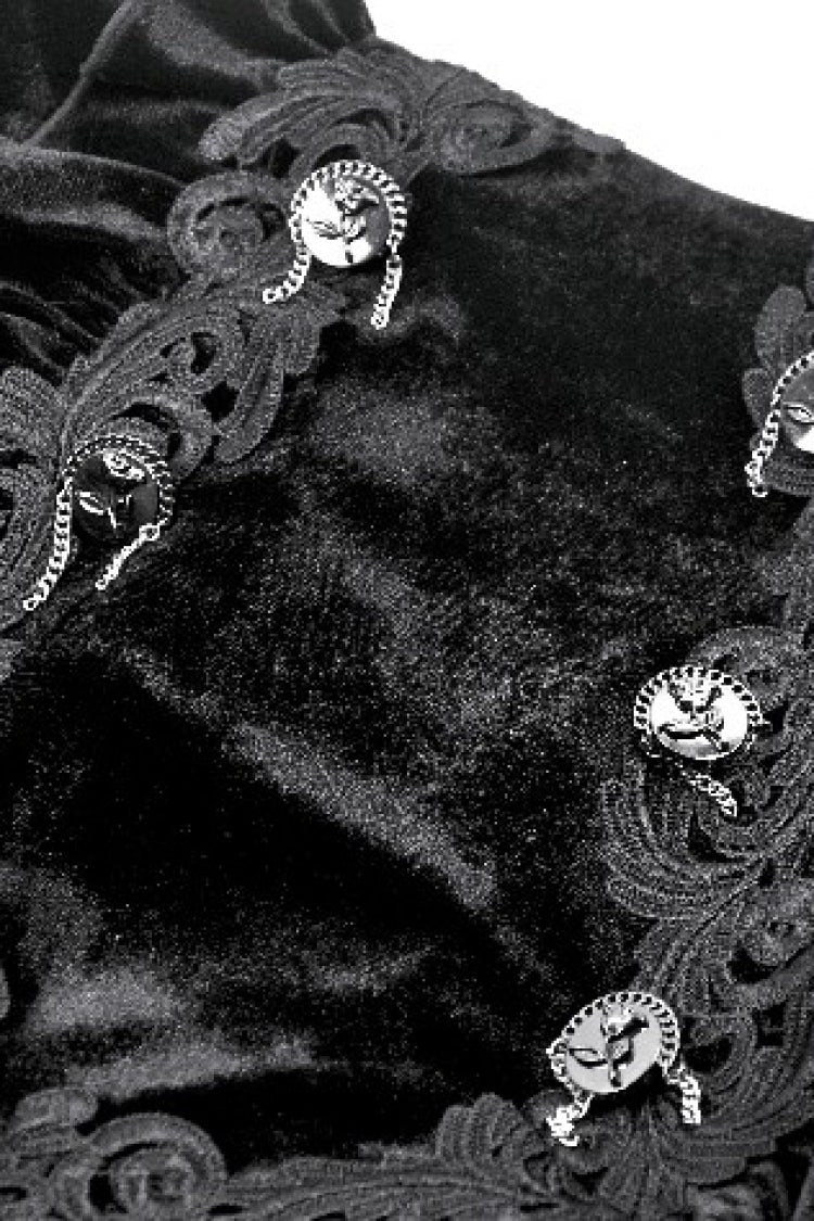 Black Multi-Layered Ruffled Velvet Spliced Lace Lace-Up Women's Gothic Long Skirt