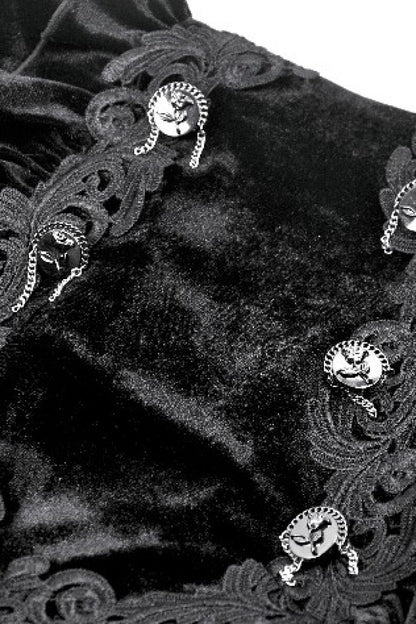Black Multi-Layered Ruffled Velvet Spliced Lace Lace-Up Women's Gothic Long Skirt