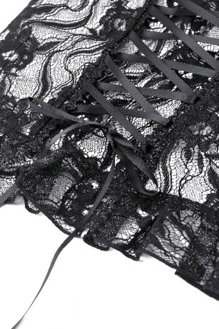 Black Multi-Layered Long Trumpet Sleeves Lace Lace-Up Women's Gothic Top