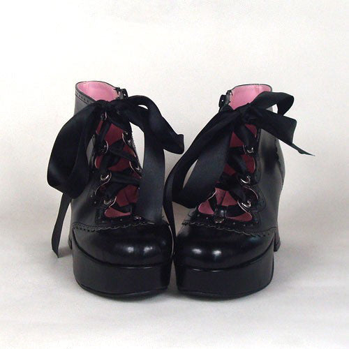 Black Cute PU Round Toe Ankle Straps Platform Lolita Shoes