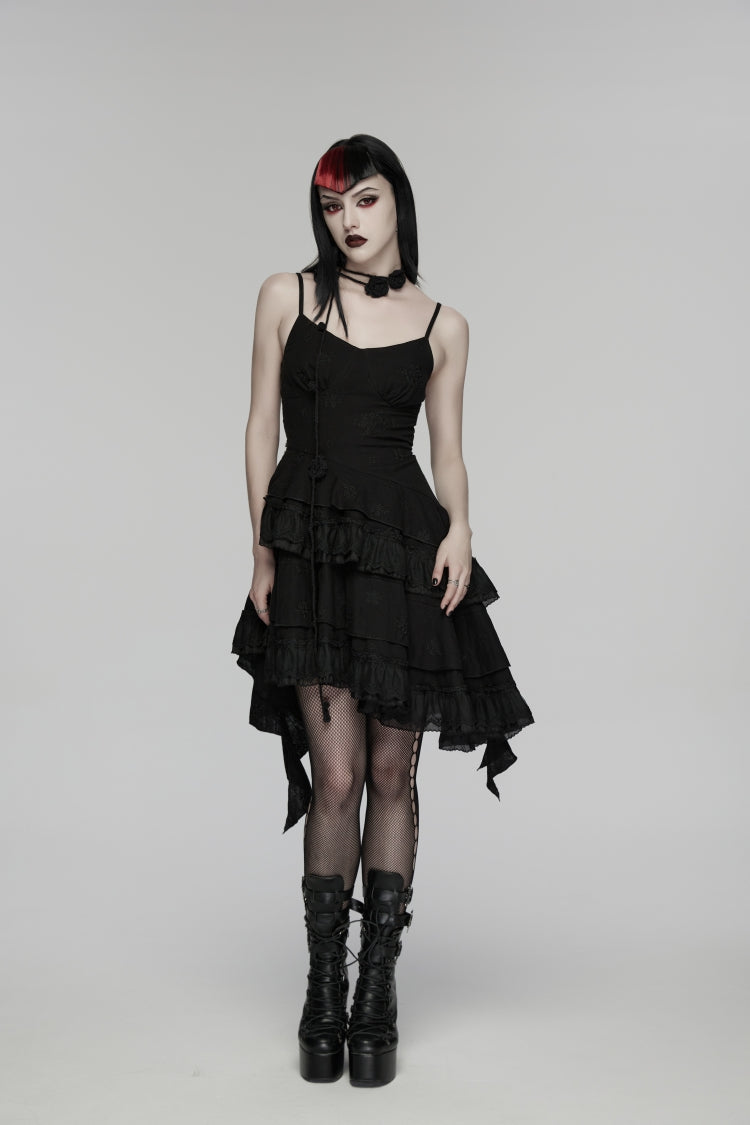 Black Embroidered loral Embroidered Asymmetric Women's Gothic Jsk Dress raduation Dress