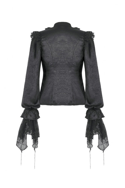 Black Long Lantern Sleeves Ruffled Spliced Lace Women's Gothic Blouse