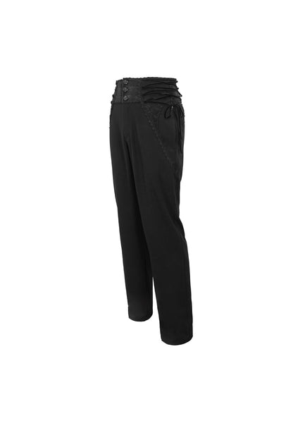 Black Lace Trim Embellished High Waisted Men's Gothic Pants