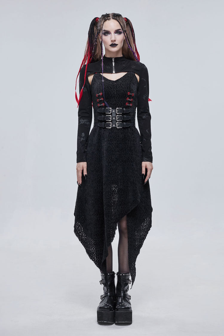 Black Bone Printed Strappy Zipper Women's Gothic Cape