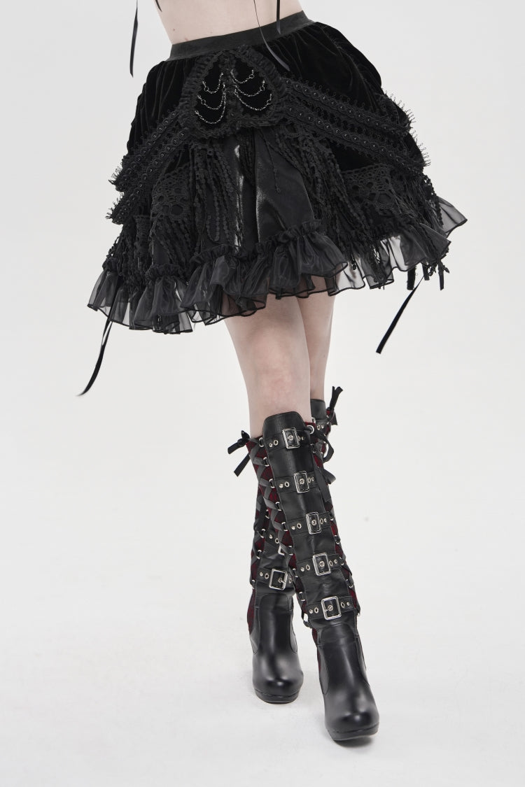 Black Multi-Layered  Tassels  Chain-Decorated Women's Gothic Skirt