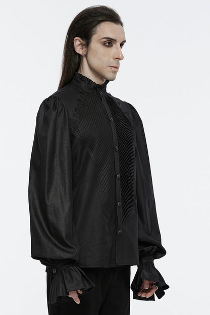 Black Long Puff Sleeves Lace Men's Gothic Blouse