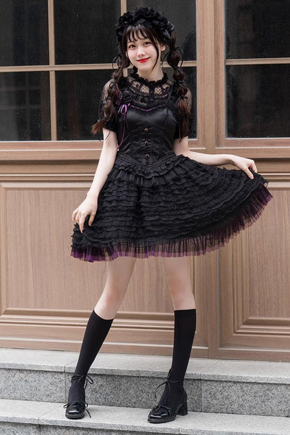 Black Midnight Ballet Rose Lace Sleeveless Gothic Lolita Jsk Dress
