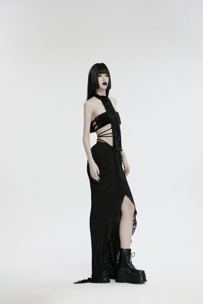 Black Off Shoulder Lace Lace-Up Slim Studded Buckled Women's Gothic Corset