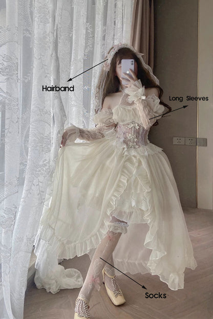 Ballet Twins Ruffle Bowknot Short Front Long Back Sweet Lolita Dress 2 Colors