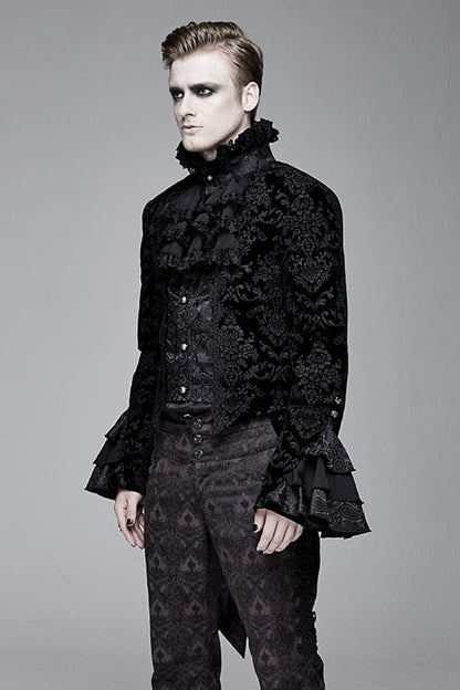 Black Court Pattern Stand Collar Gothic Mens Coat