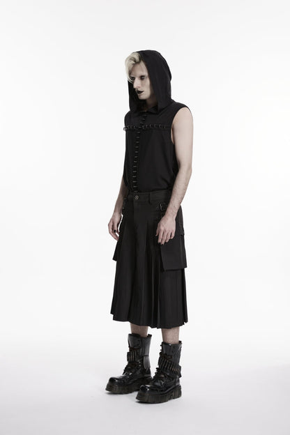 Black Buckled Big Pockets Pleated Men's Punk Pants