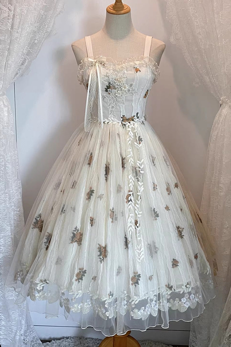 Apricot [Chloris] Printed Embroidered Lace Sweet Lolita Jsk Dress