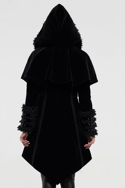 Black Long Sleeves Metal Buckle Hooded Womens Gothic Cloak Coat