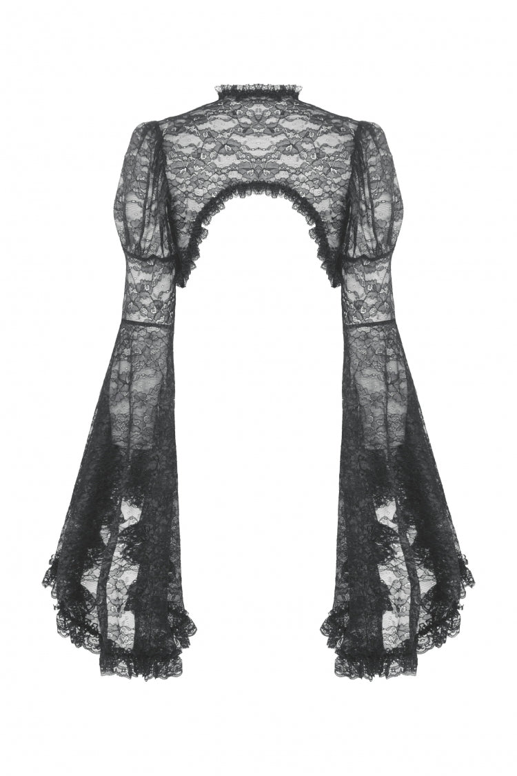 Black Long Flared Sleeves Ruffled Lace Women's Gothic Cape