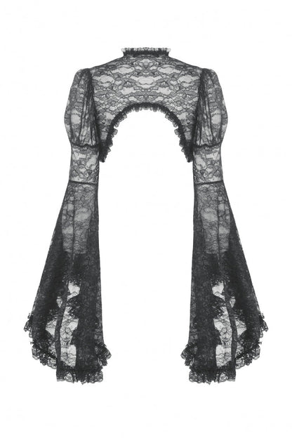Black Long Flared Sleeves Ruffled Lace Women's Gothic Cape