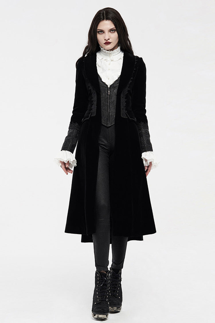 Black Long Sleeves Jacquard Slim Women's Gothic Coat