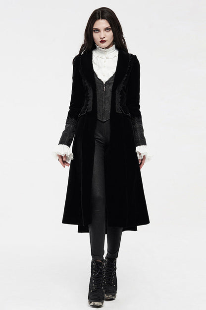 Black Long Sleeves Jacquard Slim Women's Gothic Coat
