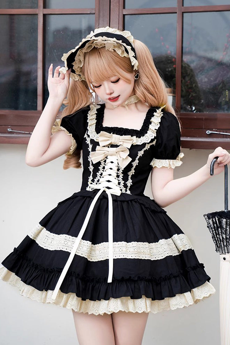 Black Chapter Seventh Night Short Sleeves Multi-layer Ruffle Bowknot Sweet Lolita Dress