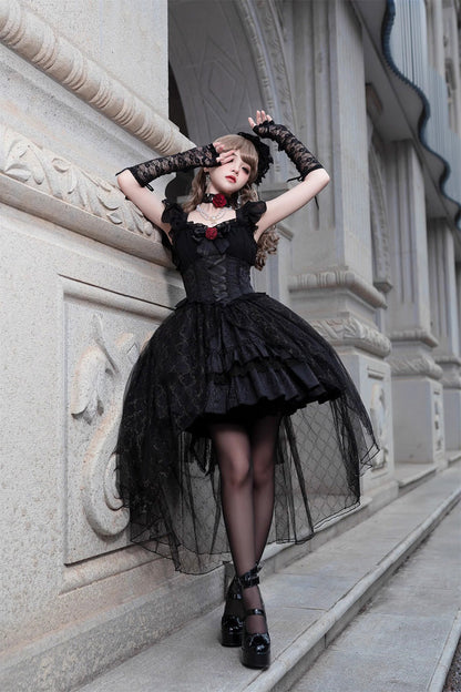 Black Elegant Bride Gorgeous Tea Party Gothic Lolita Tiered Dress