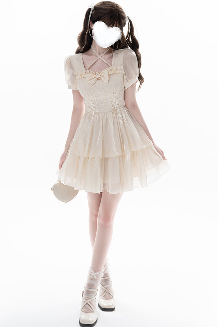 Apricot [Prussian Legend] Short Sleeves Multi-Layered Jacquard Ruffle Bowknot Sweet Lolita Dress