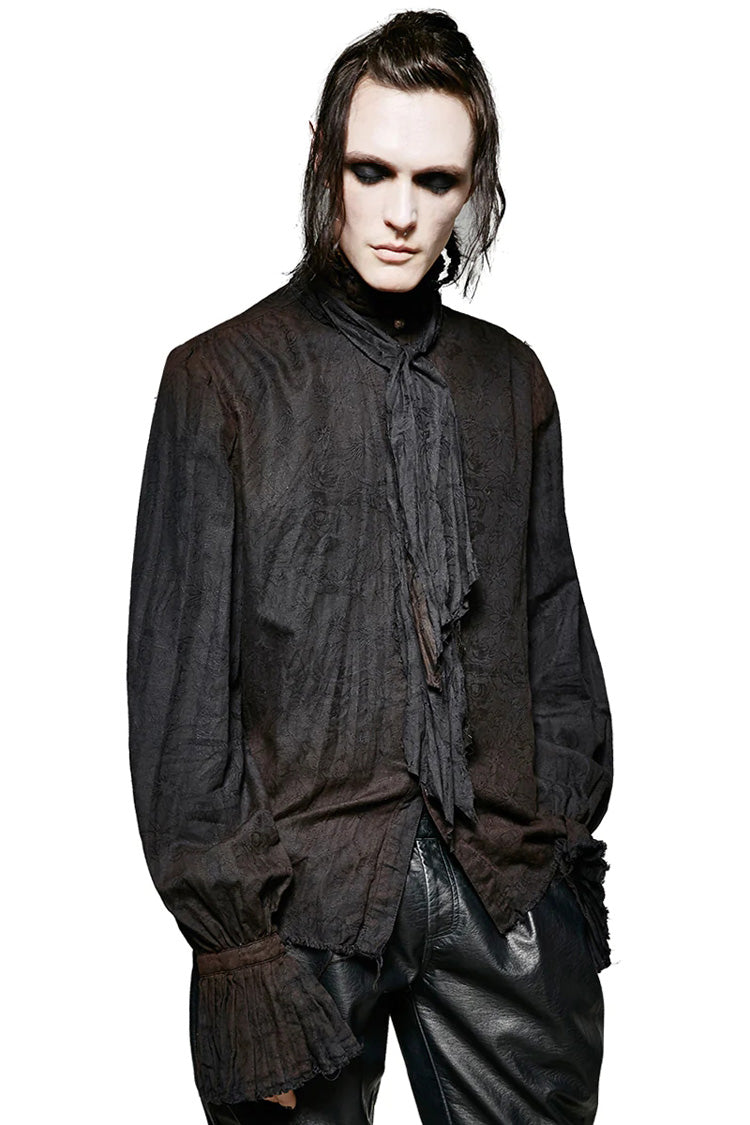 Black Long Lantern Sleeves Retro Metal Button Mens Steampunk Tie Shirt