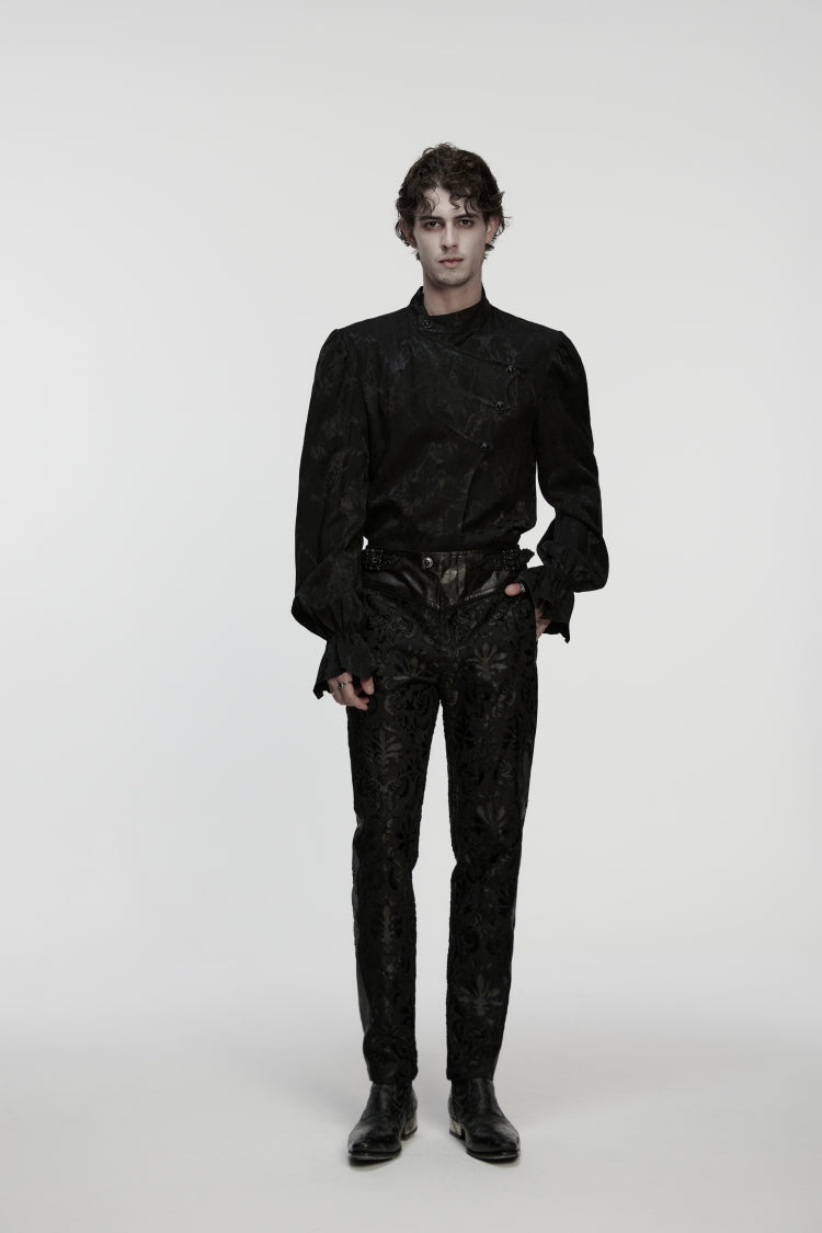 Black Jacquard Floral Embroidered Men's Gothic Pants