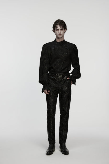 Black Jacquard Floral Embroidered Men's Gothic Pants
