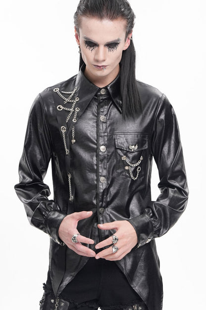 Black Long Sleeves Chain Eyelets Skull Men's Gothic Blouse