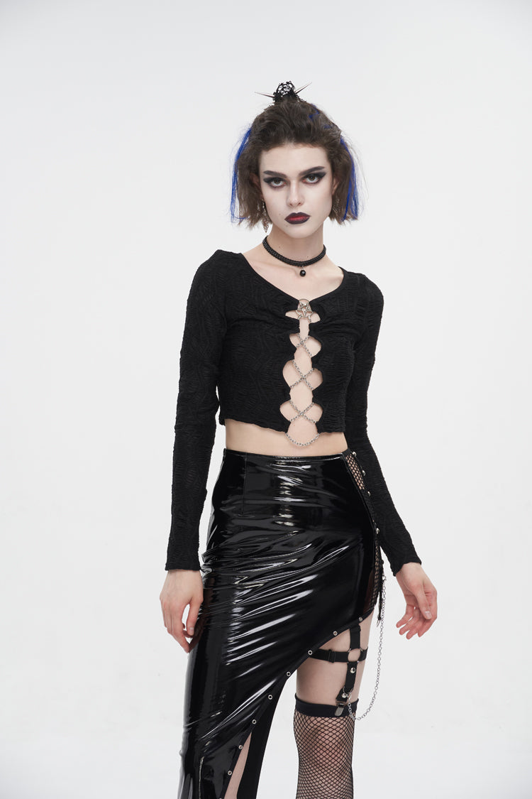 Black Cutout Ruched Chain Women's Punk Jacket