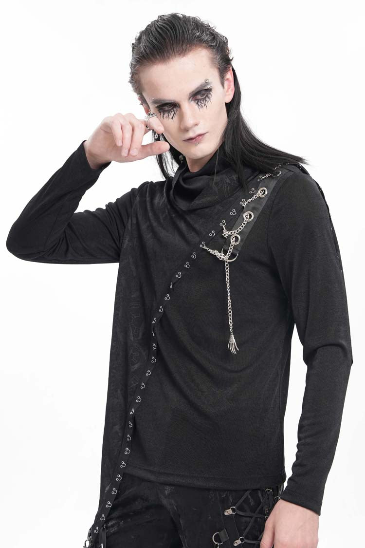 Black Chain Long Sleeves Print Stitching Asymmetric Men's Gothic Sweatershirt