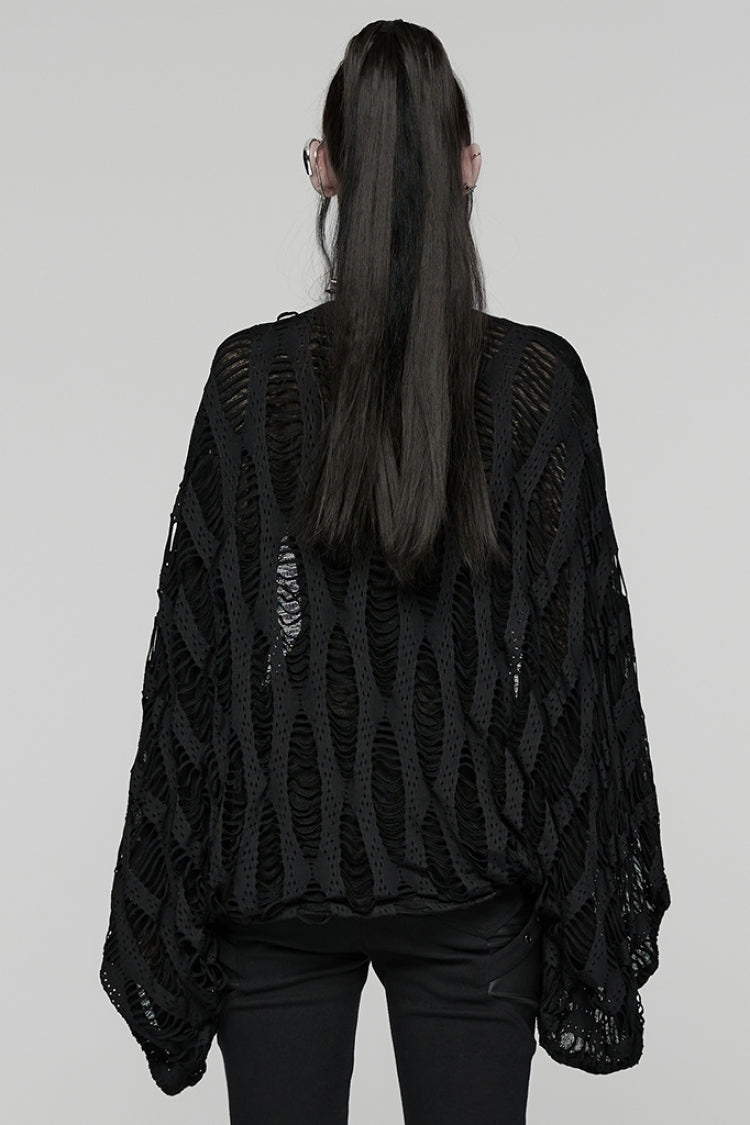 Black Long Batwing Sleeves Ripped Women's Punk Cardigan