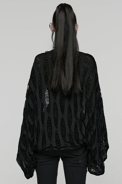 Black Long Batwing Sleeves Ripped Women's Punk Cardigan