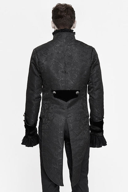 Black Bird Shaped Patchwork Swallowtail Mens Gothic Coat