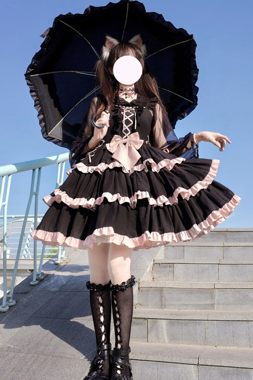 Black Multi-Layer Ruffled Ballet Sweet Lolita JSK Dress