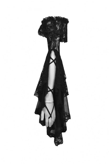 Black Off Shoulder Lace Long Trumpet Sleeves Floral Mesh Women's Gothic Cape