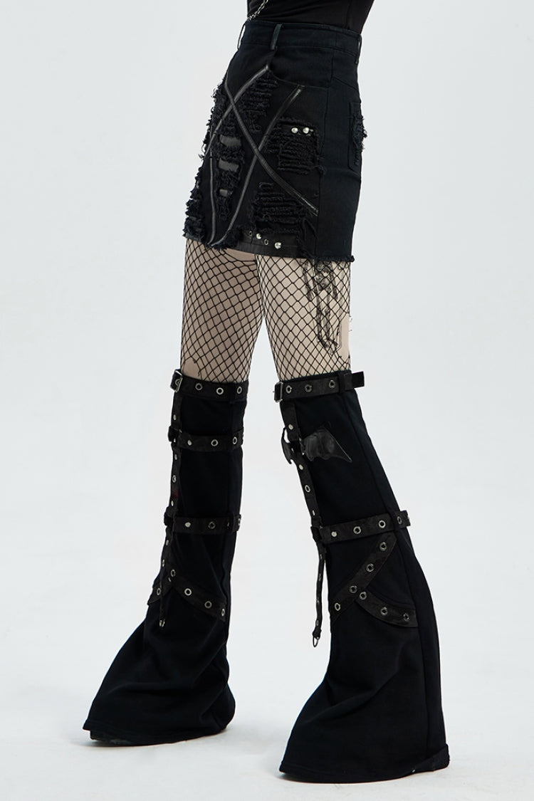 Black Five-Pointed Print Slim Ripped Metal Nail Decoration Women's Steampunk Skirt