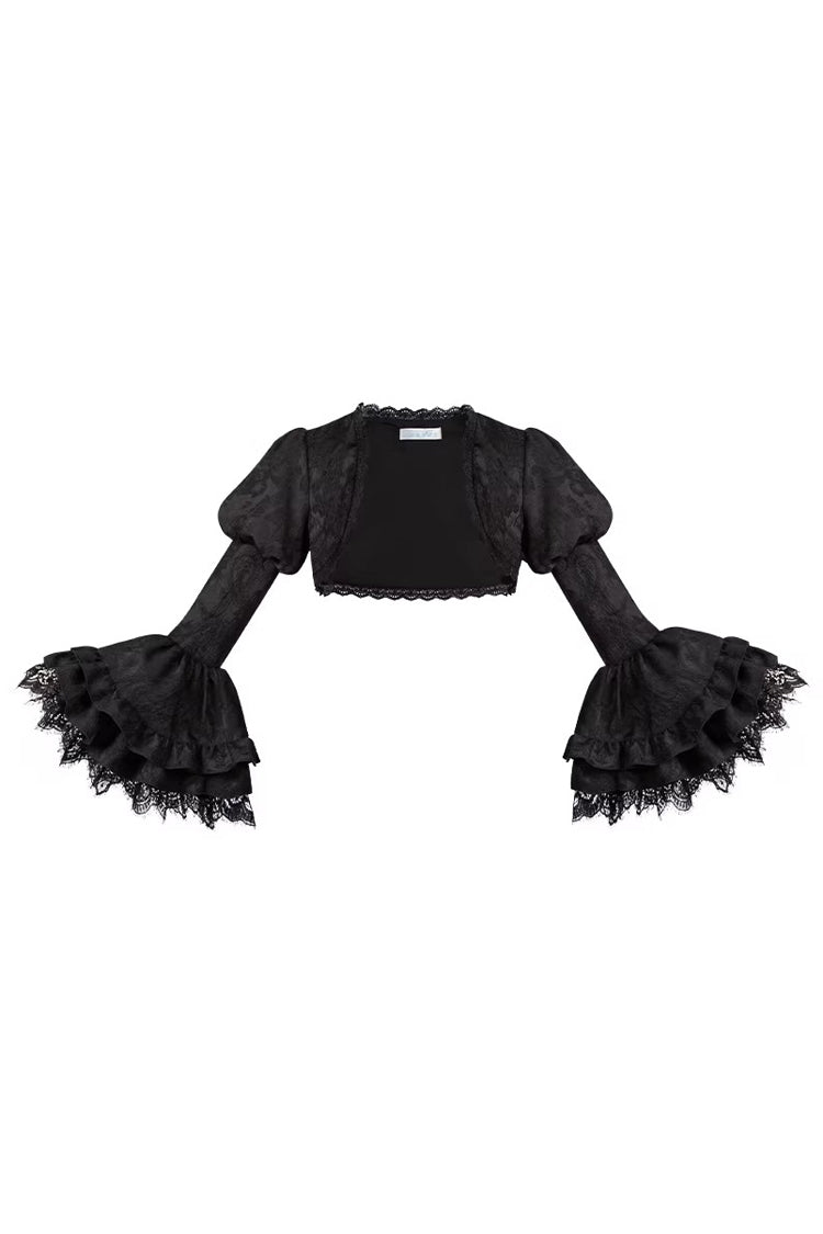 Black  [Letters & Poems · Twilight] Multi-Layered Jacquard Ruffled Witch Gothic Lolita Skirt 2 Versions