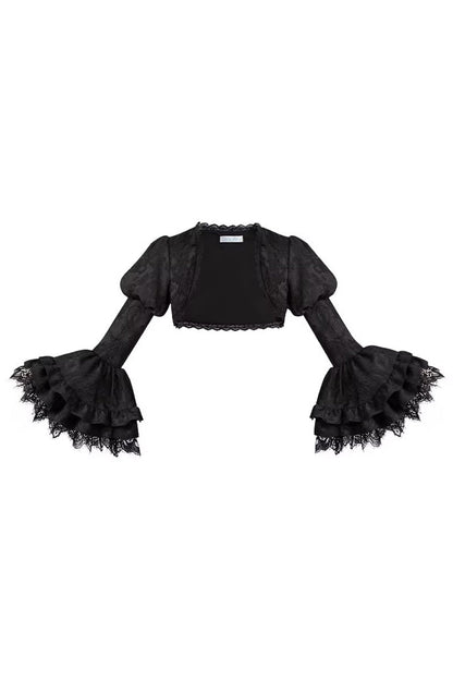 Black  [Letters & Poems · Twilight] Multi-Layered Jacquard Ruffled Witch Gothic Lolita Skirt 2 Versions