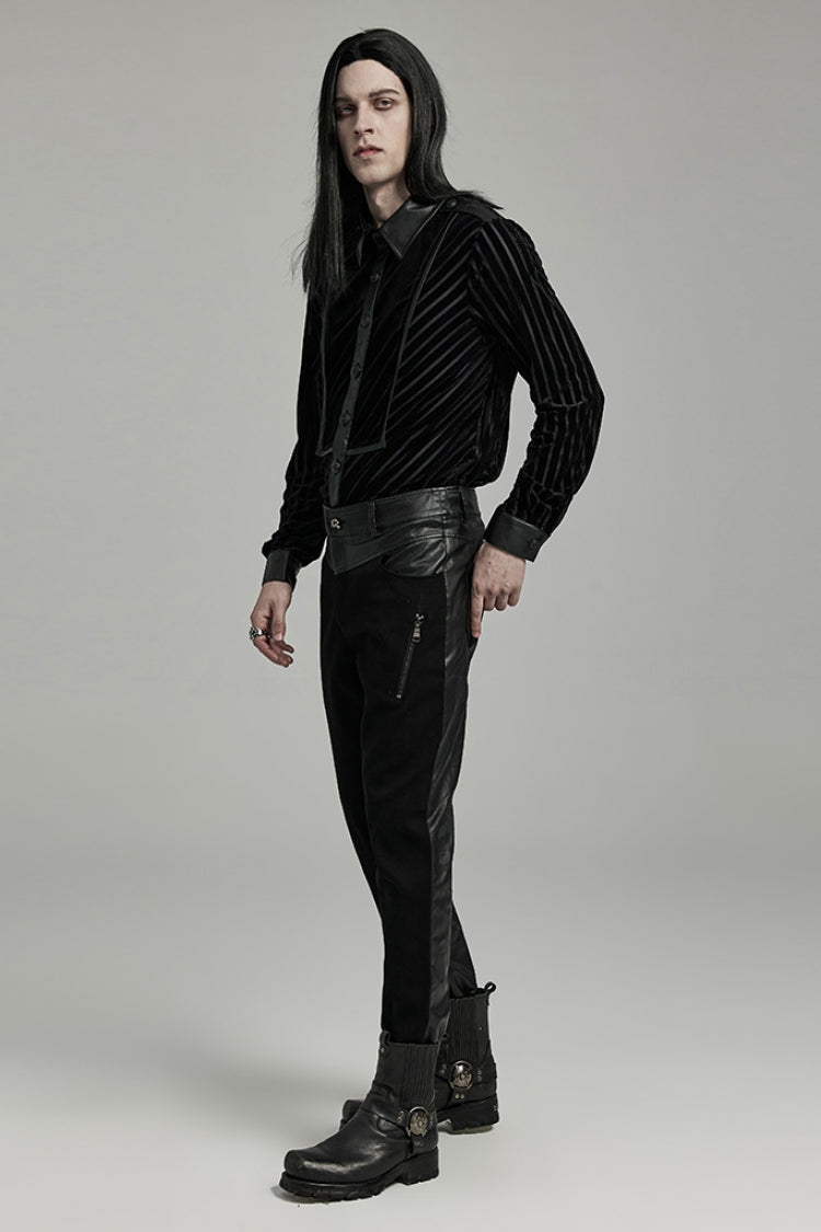 Black Lapel Collar Stitching Slim Men's Gothic Blouse