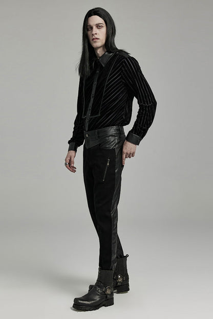 Black Lapel Collar Stitching Slim Men's Gothic Blouse