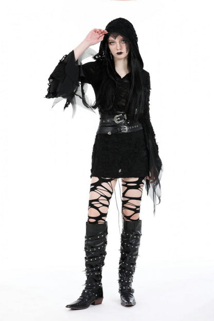 Black Lace-Up Studded Buckled Women's Punk PU Underbust Corset